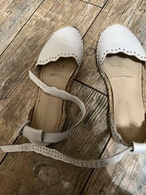 Marc Fisher White Scalloped Ankle-Strap Sandals with Stud Accents